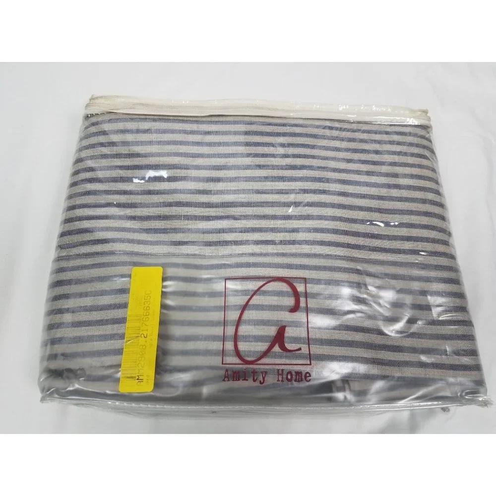Amity Home Queen Bernadette Stripe Linen Duvet Cover In Steel Blue NWT